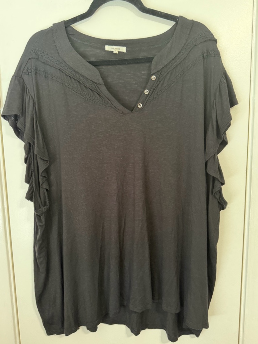 Maurices Black Ruffle Sleeve V-Neck Top